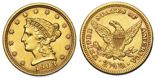 USA. REPUBLIC. 2,5 Dollars “Coronet Head” 1903. Zecca di Philadephia, Pennsylvania.