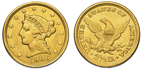 USA. REPUBLIC. 2,5 Dollars “Coronet Head” 1906. Zecca di Philadephia, Pennsylvania.