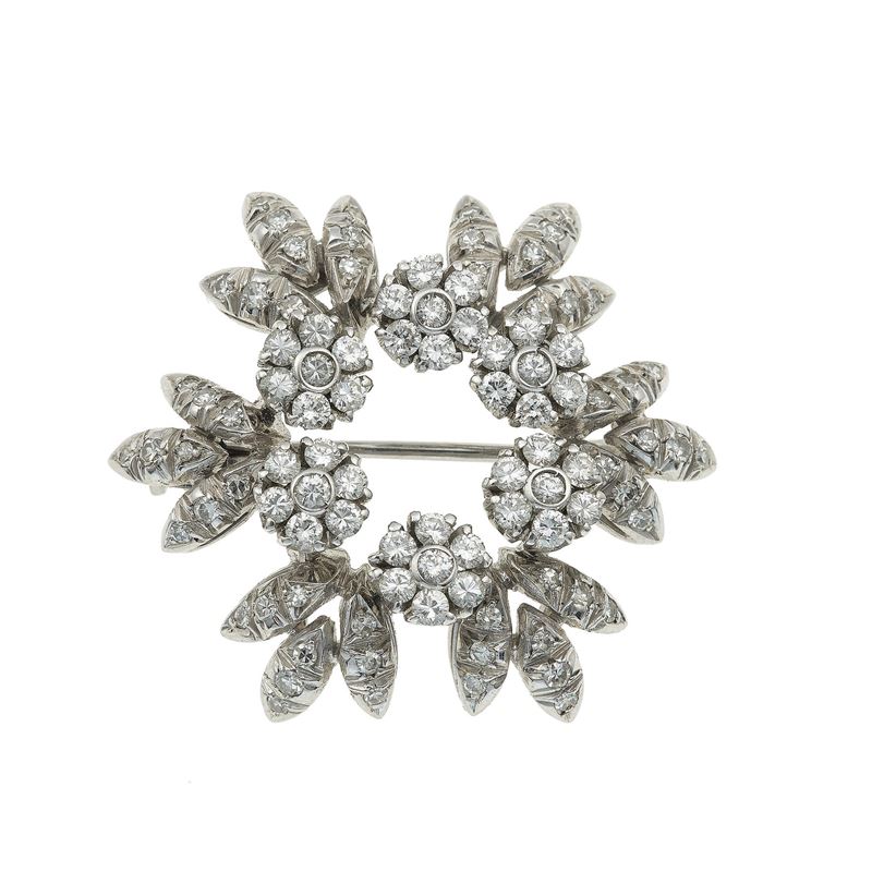 Lunati. Spilla a soggetto floreale con diamanti taglio brillante  - Asta Fine Jewels - Cambi Casa d'Aste