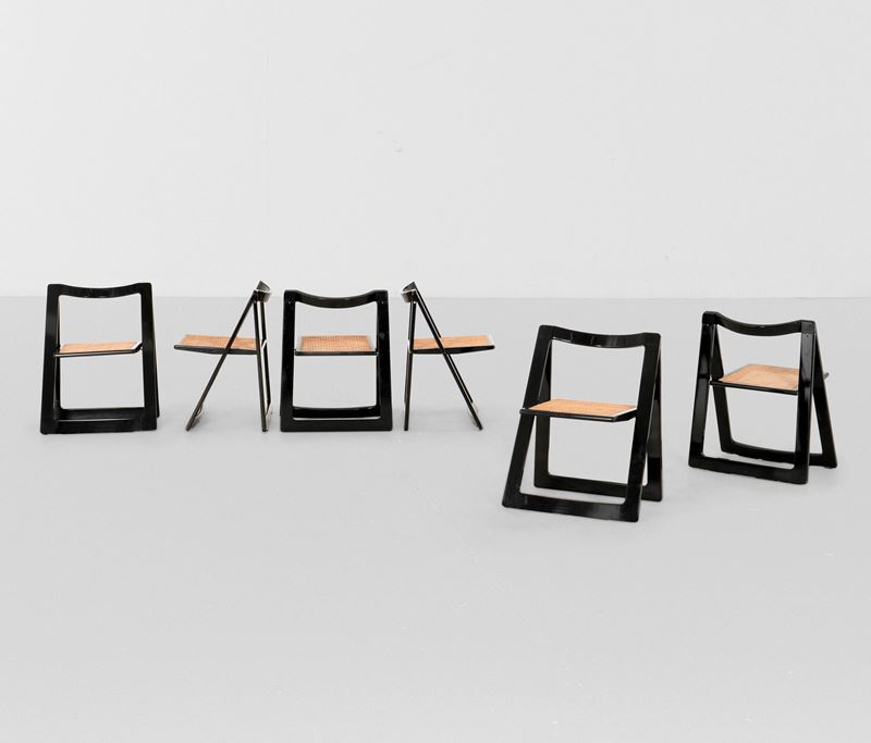 Pierangela D'Aniello e Aldo Jacober : Sei sedie pieghevoli mod. Trieste  - Auction Design - Cambi Casa d'Aste