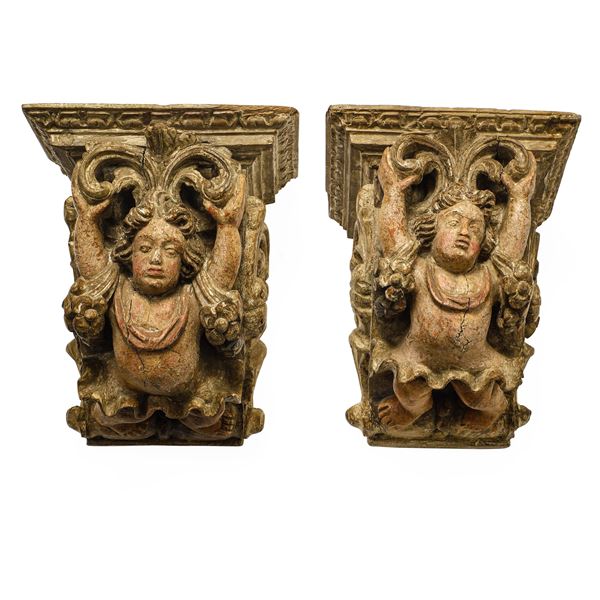 Coppia di mensole antropomorfe, Portogallo XVII secolo