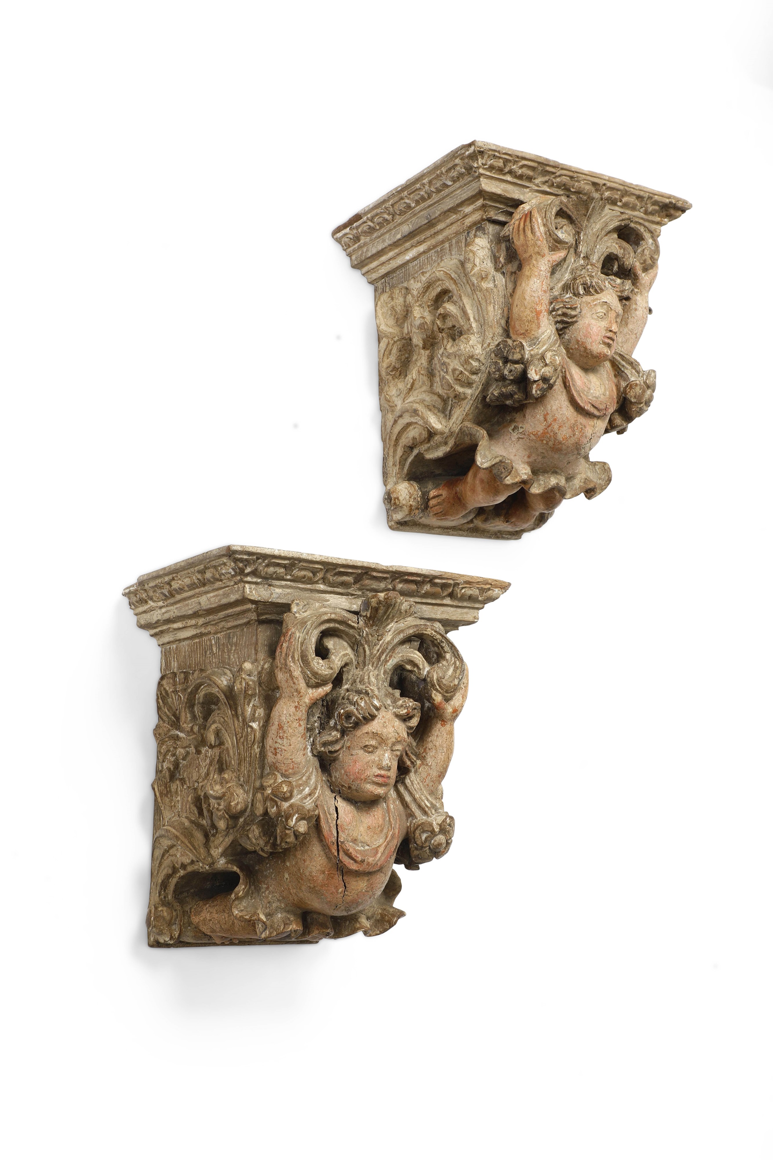 Coppia di Mensole Antropomorfe, Portogallo XVII Secolo