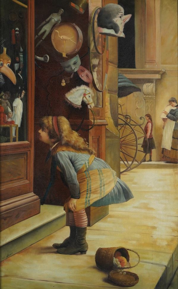 Firma indecifrabile Bambina che guarda vetrina