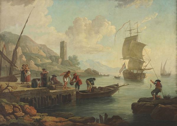 Scuola francese del XIX secolo Veduta di porto