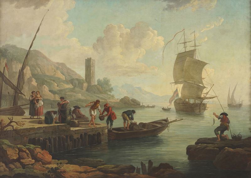 Scuola francese del XIX secolo Veduta di porto  - olio su tela - Auction Old Masters - Cambi Casa d'Aste