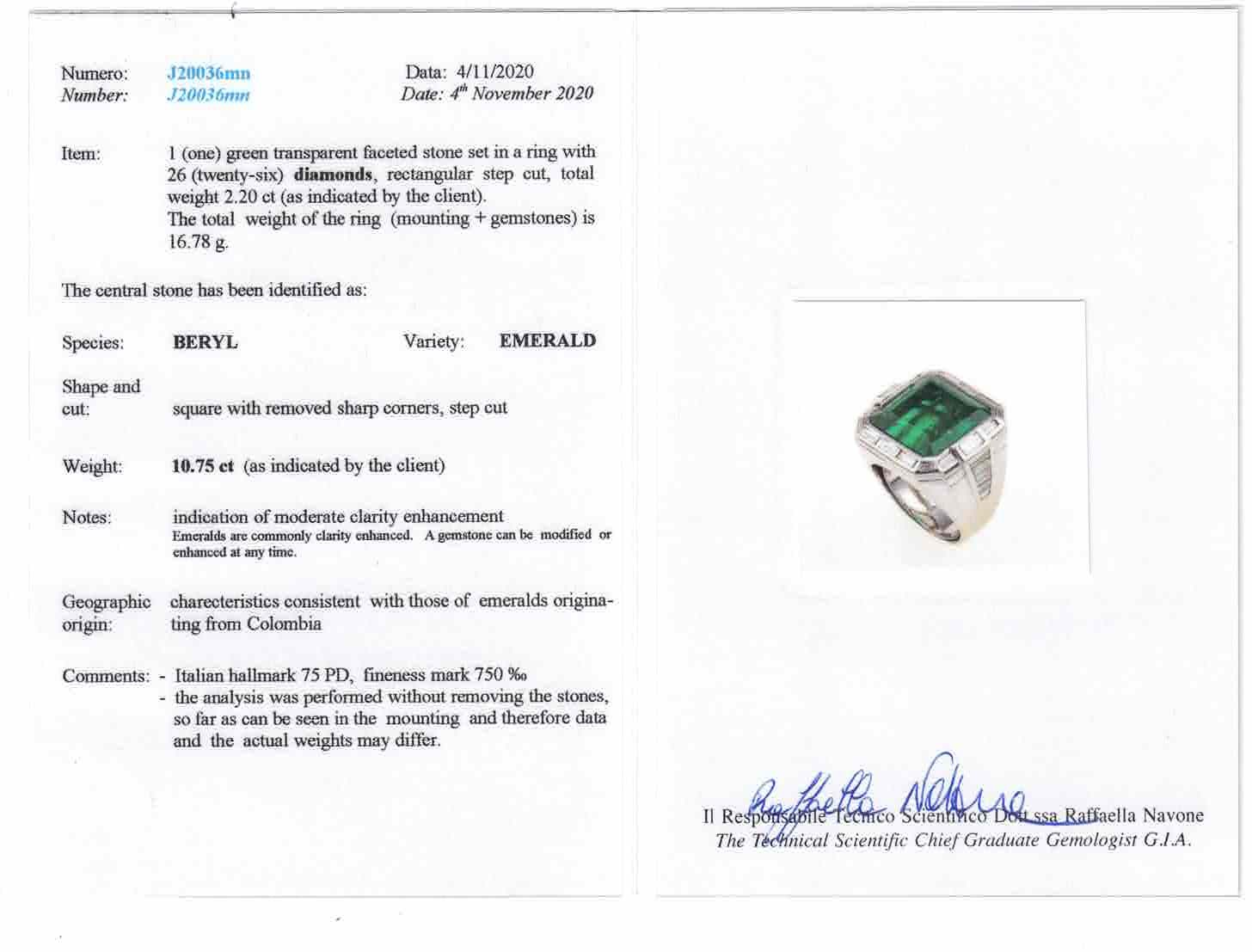 Anello con Smeraldo Colombia di Ct 10.00 Circa