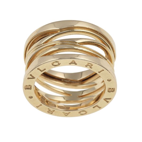 Gold "B.zero1" ring. Signed Bulgari. Fitted case