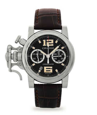 Chronofighter in acciaio con quadrante nero e due contatori, circa 2000