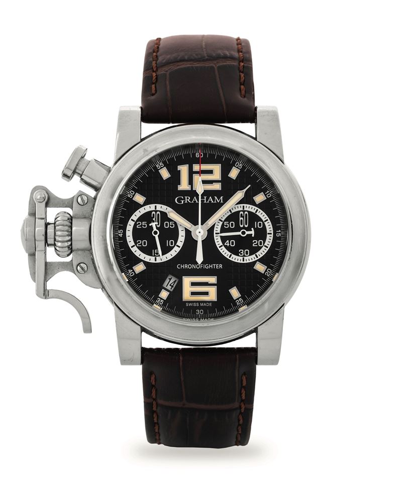 GRAHAM : Chronofighter  in acciaio con quadrante nero due contatori, circa 2000  - Asta Orologi da Polso - Cambi Casa d'Aste
