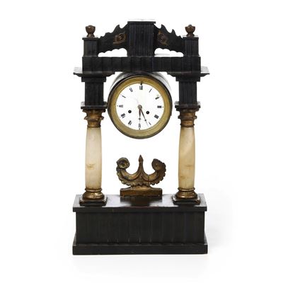 Orologio da Tavolo a Portico in Marmo. Fine XIX-inizi XX Secolo