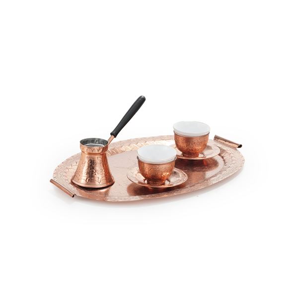 Servizio da caffè tete-a-tete in rame e porcellana