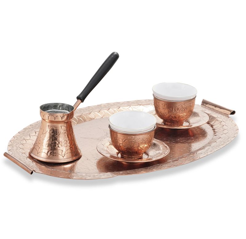 Servizio da caffè tete-a-tete in rame e porcellana  - Asta Antiquariato - Cambi Casa d'Aste