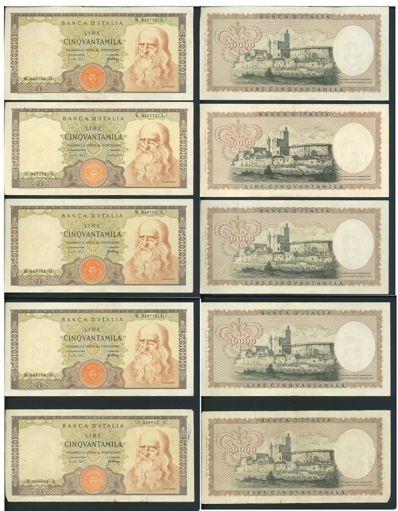 REPUBBLICA ITALIANA, DAL 1946. Lotto di cinque banconote.  - Auction Numismatics - Cambi Casa d'Aste