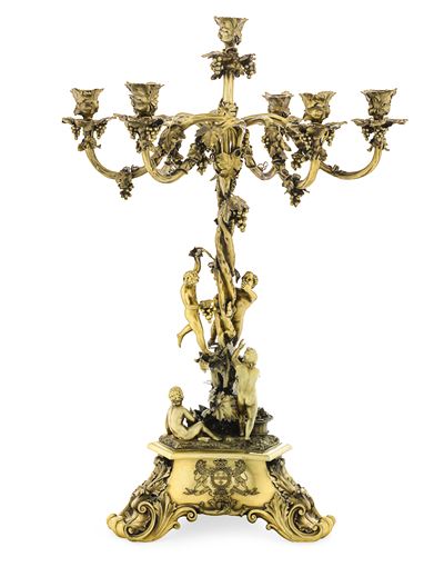 Monumentale Candelabro a Sei Fiamme. Londra 1839, Argentiere John Samuel Hunt