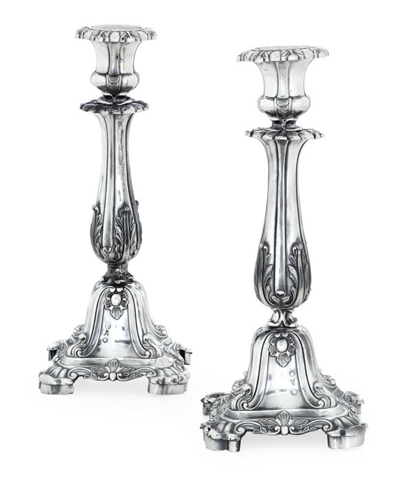 Coppia di candelieri. Milano XIX secolo, argentiere Francesco Ceppi