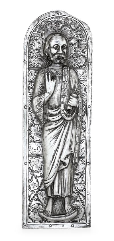 Placca raffigurante Evangelista, argento fuso, sbalzato e cesellato (Penisola iberica o colonie i...