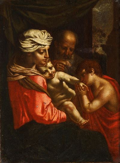 Sacra Famiglia con San Giovannino, olio su tela