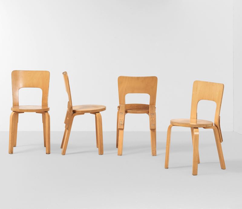 Alvar Aalto : Quattro sedie Artek mod. 68  - Auction Design - Cambi Casa d'Aste