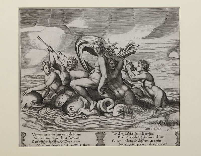 Maestro del dado da Raffaello Venere sui delfini Antonio Salamanca, 1540 ca.  - Asta Stampe Antiche e Moderne - Cambi Casa d'Aste
