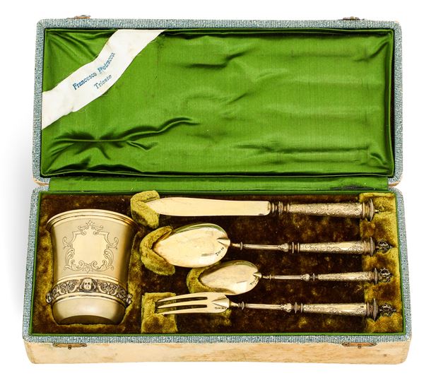 Set di posate e bicchiere in argento vermeille, L. Janesich