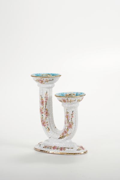 Candeliere in Ceramica Policroma a Due Braccia
