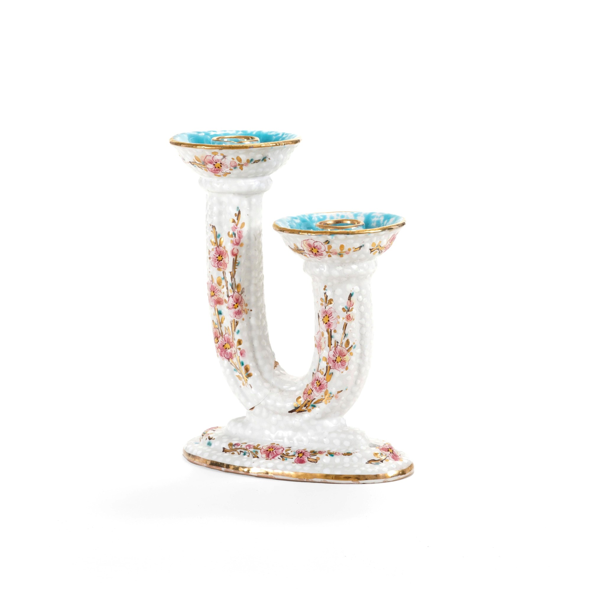 Candeliere in Ceramica Policroma a Due Braccia