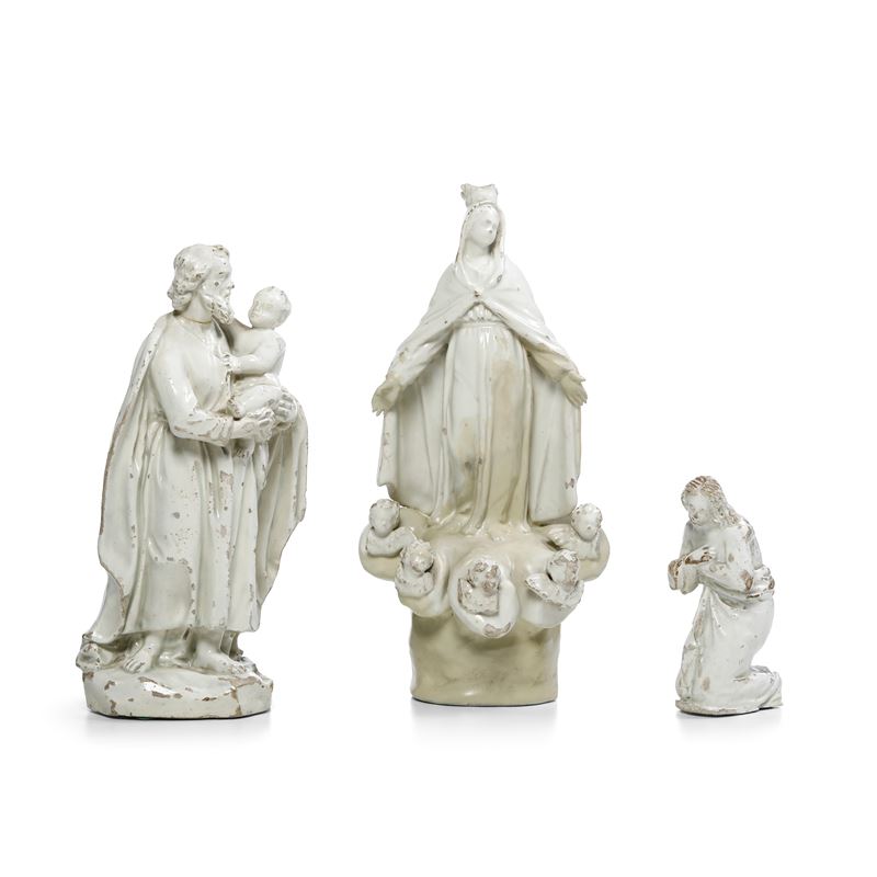 Tre figure sacre Liguria, Savona o Albisola, XIX secolo   - Asta Maioliche e Porcellane - Cambi Casa d'Aste