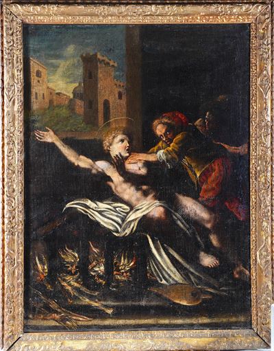 Scuola emiliana del XVIII secolo, Martirio di San Lorenzo, olio su tela