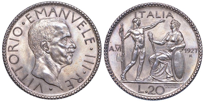 REGNO D’ITALIA. VITTORIO EMANUELE III DI SAVOIA, 1900-1946. 20 Lire 1927/A. VI. Littore.  - Auction Numismatics - Cambi Casa d'Aste