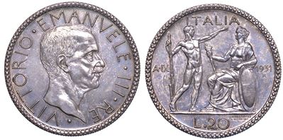 Regno D’italia. Vittorio Emanuele III di Savoia, 1900-1946. 20 Lire 1931/IX. Littore. Serie per N...