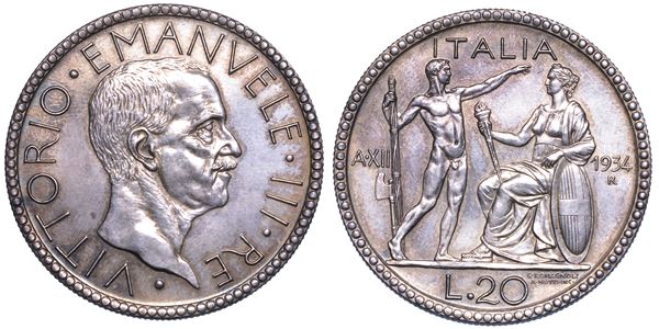 REGNO D’ITALIA. VITTORIO EMANUELE III DI SAVOIA, 1900-1946. 20 lire 1934/XII. Littore. SERIE PER NUMISMATICI.