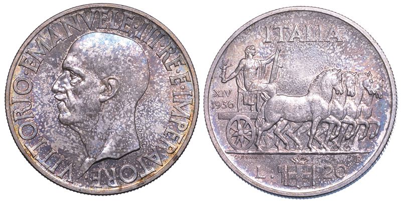 REGNO D’ITALIA. VITTORIO EMANUELE III DI SAVOIA, 1900-1946. 20 Lire 1936/A. XIV. Impero.  - Auction Numismatics - Cambi Casa d'Aste