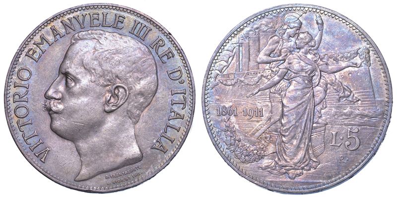 REGNO D’ITALIA. VITTORIO EMANUELE III DI SAVOIA, 1900-1946. 5 Lire 1911. Cinquantenario.  - Auction Numismatics - Cambi Casa d'Aste
