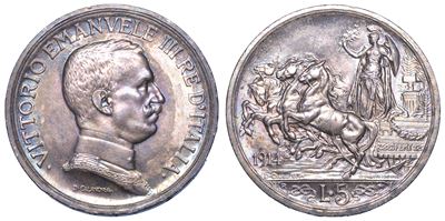 Regno D’italia. Vittorio Emanuele III di Savoia, 1900-1946. 5 Lire 1914. Quadriga Briosa.