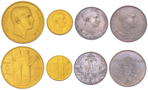 REGNO D’ITALIA. VITTORIO EMANUELE III DI SAVOIA, 1900-1946. Lotto di quattro monete - PROVE JOHNSON.
