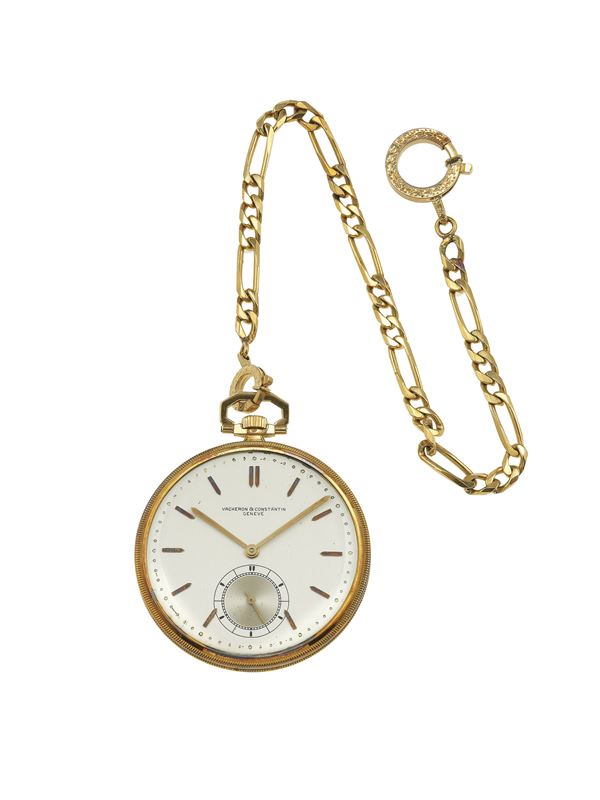 Gold pocket watch with chain. Signed Vacheron & Constantin, Genève. The movement has not been tested for the accuracy of time and may need a service
