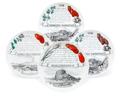 Quattro Piatti "piatti Tipici Regionali"milano, Fornasetti, 1950 Circa