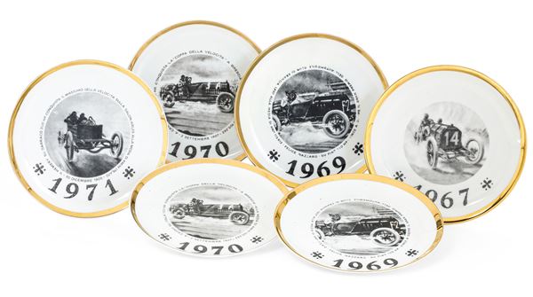 Sei piatti "serie per il 50° salone internazionale dell'auto di Torino", 1967-1971