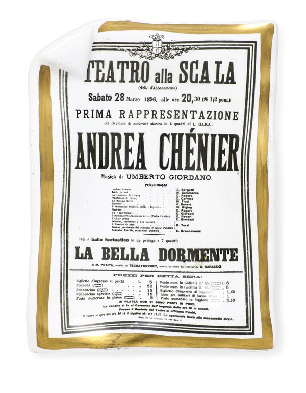 Vassoietto "Andrea Chènier". Milano, Manifattura Fornasetti, 1950 circa. 