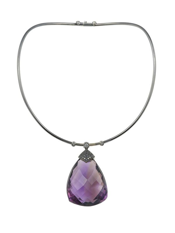 Amethyst and diamond necklace. Signed Giorgio Armani