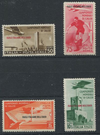 1934 - Egeo - Emissioni Generali - Calcio - Posta Aerea - Serie Cpl. Gomma Integra (sass. S.35).