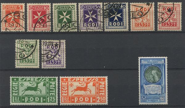 1932-36 - Egeo - piccolo lotto comprendente i segnatasse usati, gli espressi nuovi gomma integra ed il 100l. “Dante Alighieri” P.A. gomma integra (Sass. S.44, S.40 e 21 P.A.)