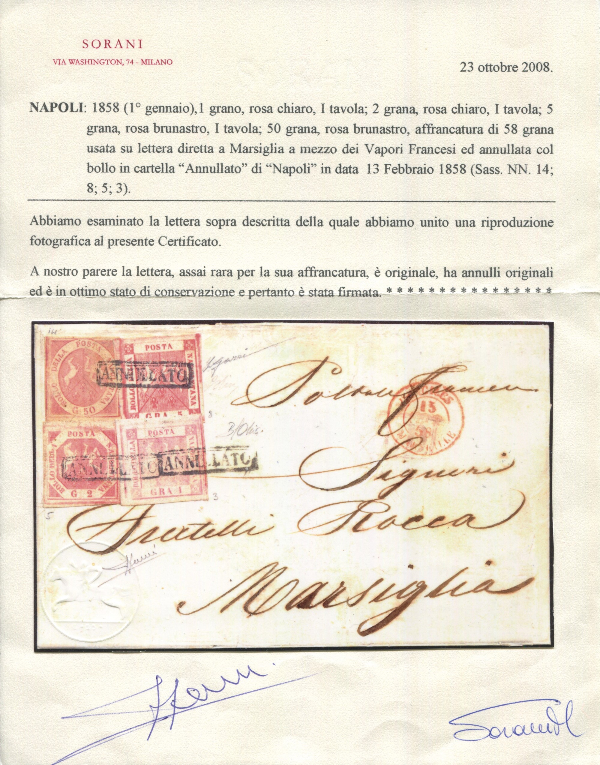 1858 - Regno delle Due Sicilie, Napoli - 1gr. Rosa Chiaro i Tavola (sass. 3), 2gr. Rosa Chiaro i ...
