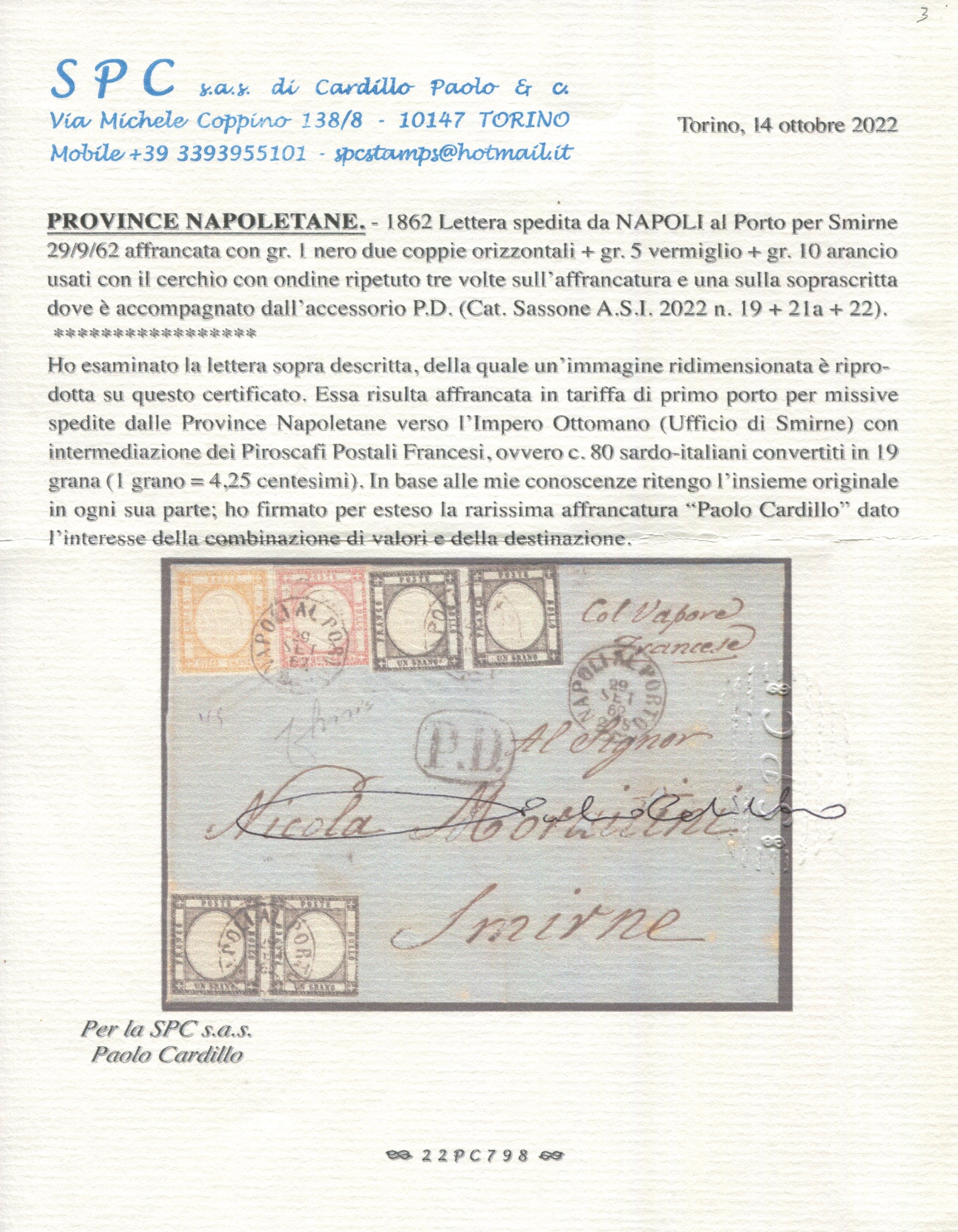 1862 - Province Napoletane - Due Coppie Orizzontali del 1gr. Nero (sass. 19), 5gr. Vermiglio (sas...