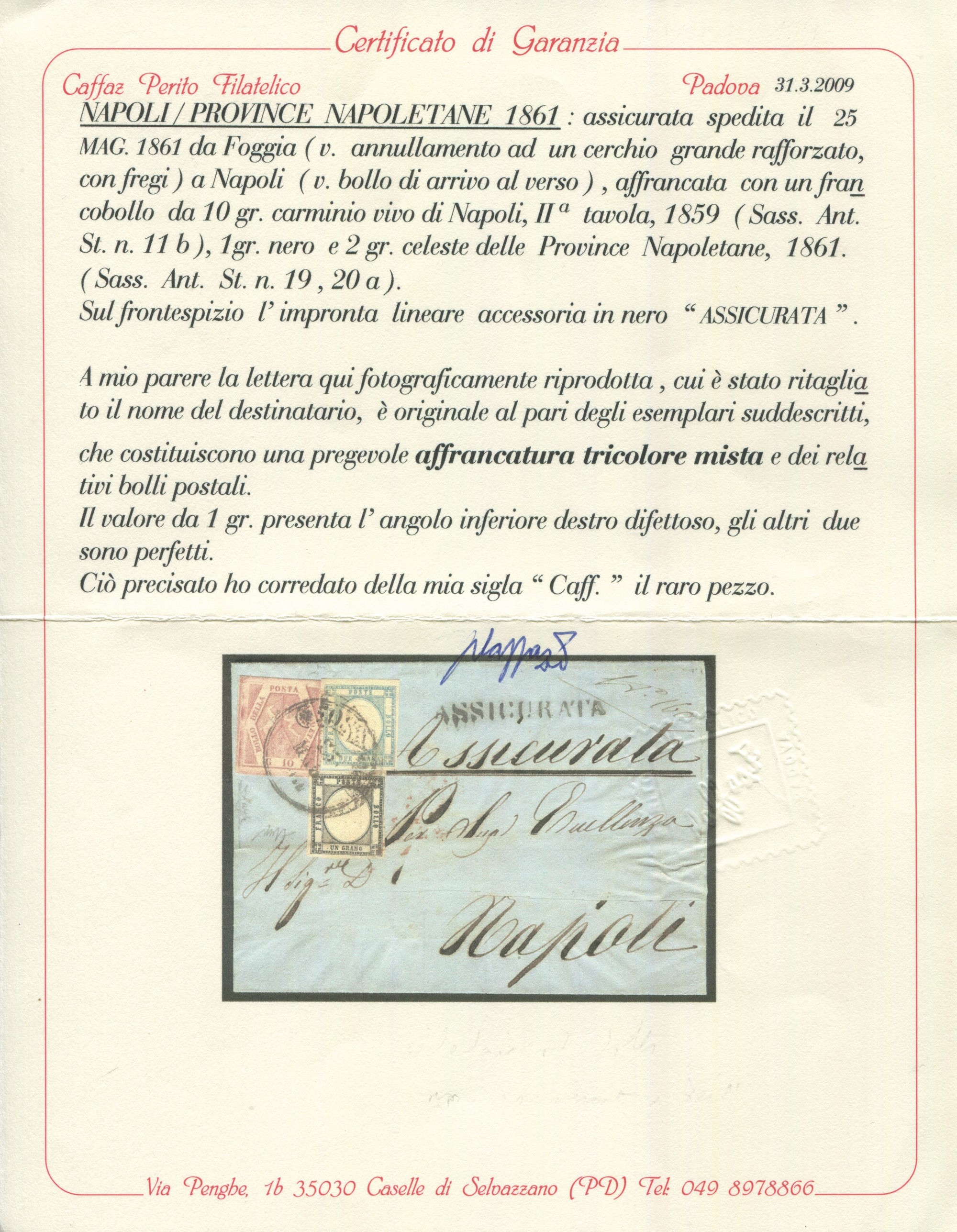 1861 - Regno di Napoli e Province Napoletane -10gr. Carminio Vivo II Tavola (sass. 11b), 1gr. Ner...