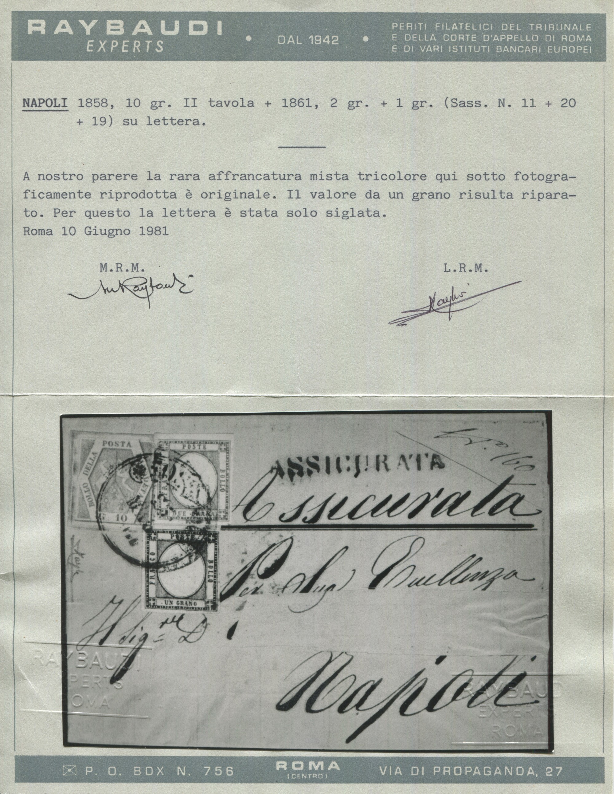 1861 - Regno di Napoli e Province Napoletane -10gr. Carminio Vivo II Tavola (sass. 11b), 1gr. Ner...