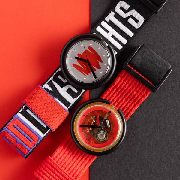 Swatch - Due Pop Swatch NOS:  Swatch Pop Red Eye Swatch Popo Skeleton Red