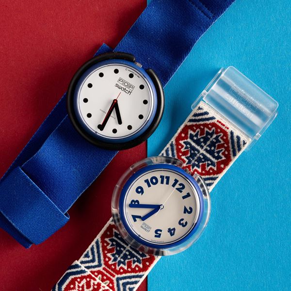Swatch - Due Pop Swatch NOS:  Swatch Pop Blue Ribbon Swatch Pop Nordilicht
