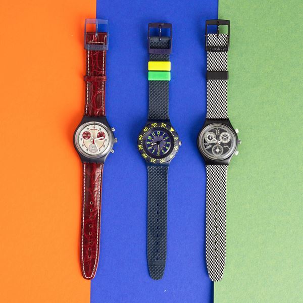 Swatch - Due Swatch Chrono e uno Swatch Scuba NOS:  Swatch Chrono Sweet Delight Swatch Scuba Rowing Swatch Chrono Chess