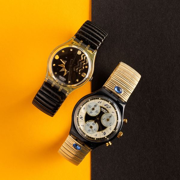 Swatch - Uno Swatch bracciale elastico e uno Swatch Chrono con bracciale elastico NOS:  Swatch Flake Swatch Chrono Volupté